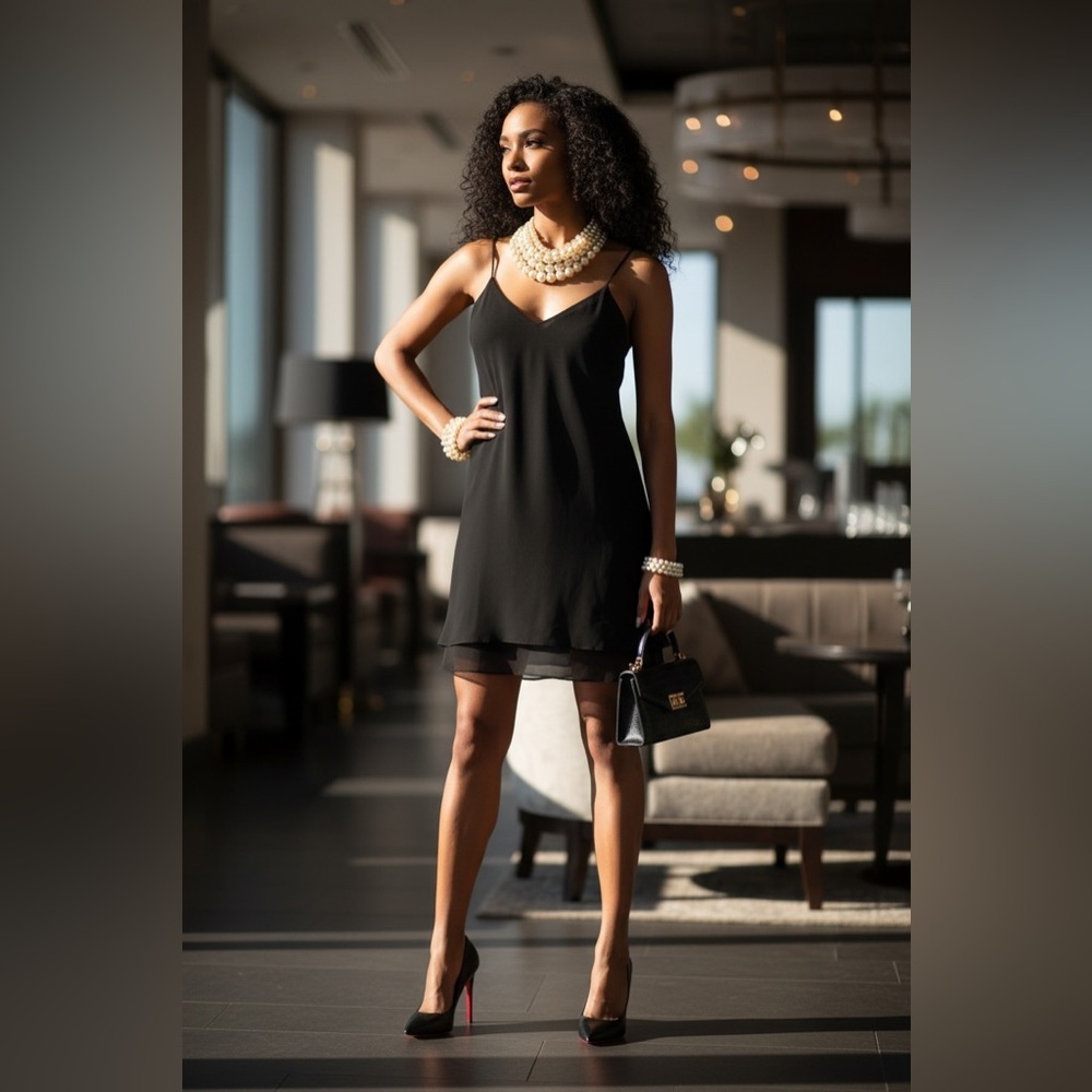 Elegant Black Sleeveless Dress☑️